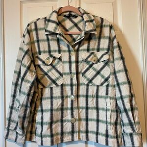 Zara Green and Cream Plaid Utility Jacket